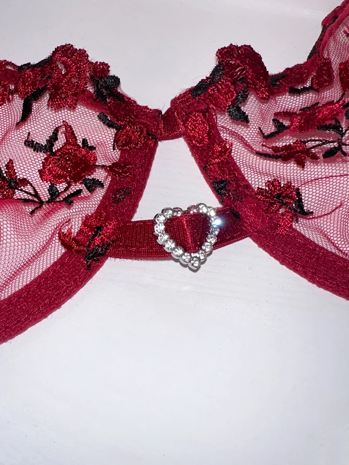 Heart Rhinestone Floral Underwear Set