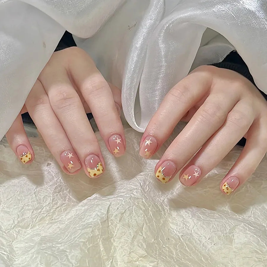 24Pcs Long Almond Press on Nails Y2K Star Diamond Designs