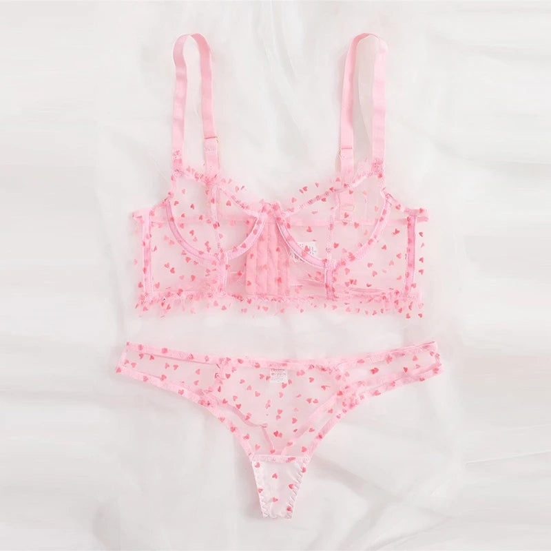 Lace Heart Themed Lingerie Set