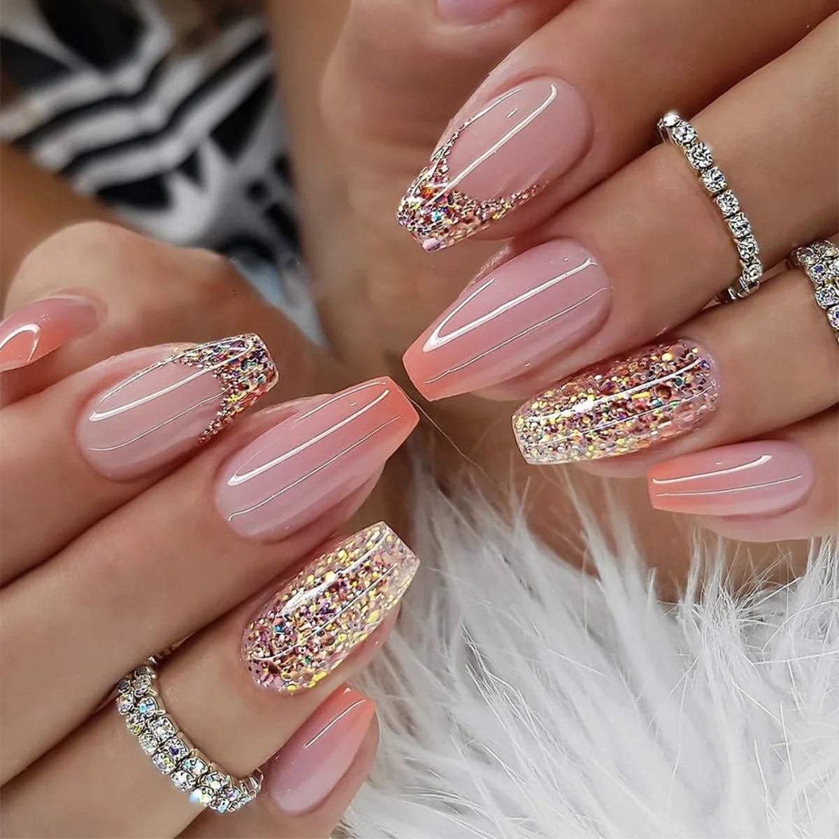 24Pcs Medium Short Square Press on Nails