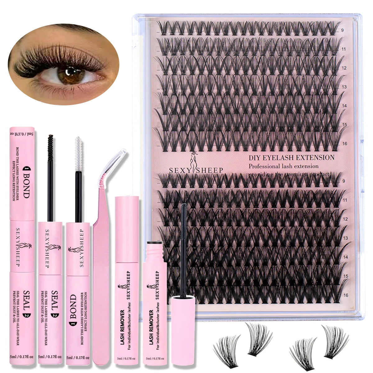 280pcs DIY Lash Extension Kit Individual Lashes Cluster 30D40D MIX with Lash Bond and Seal and Remover Lash Applicator