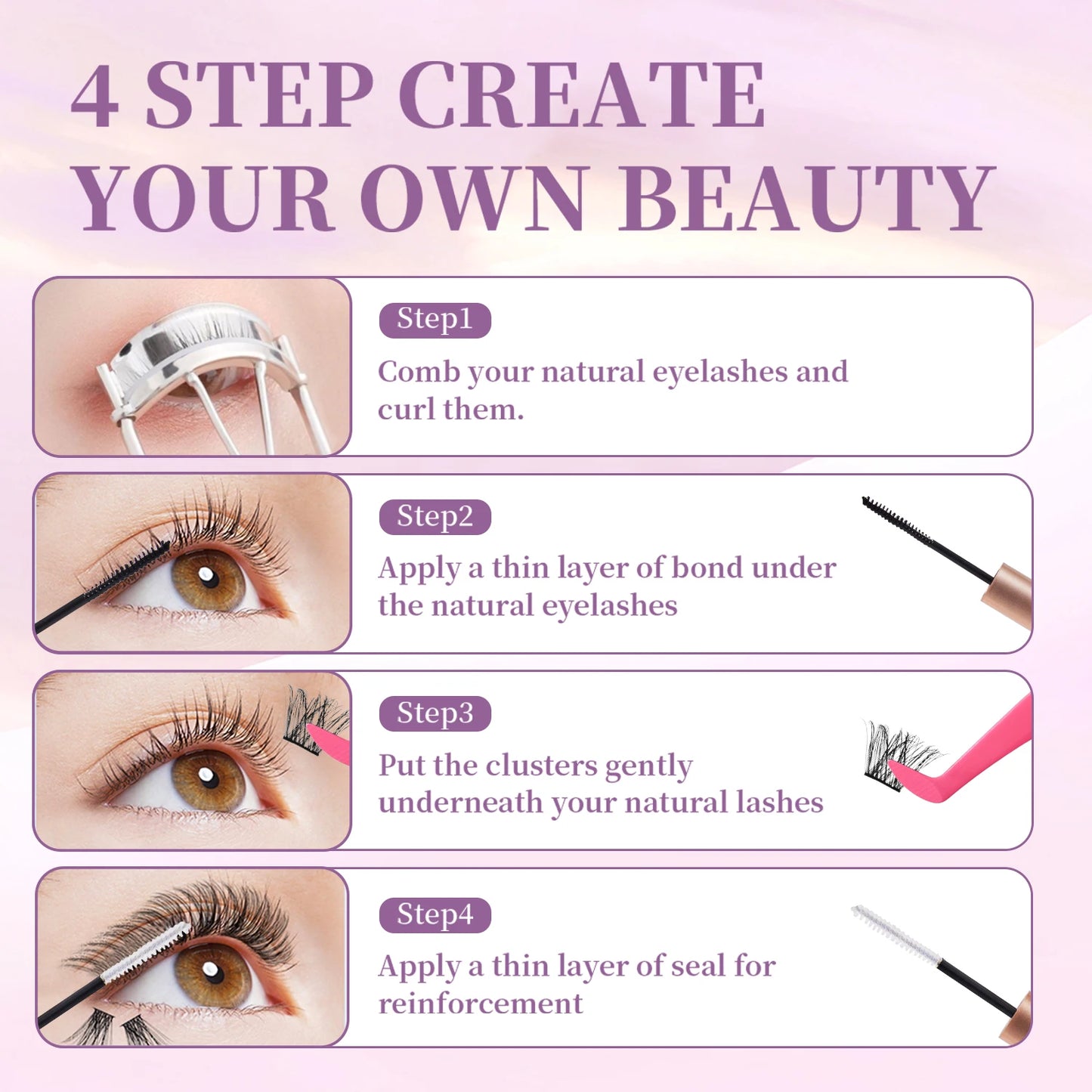 280pcs DIY Lash Extension Kit Individual Lashes Cluster 30D40D MIX with Lash Bond and Seal and Remover Lash Applicator