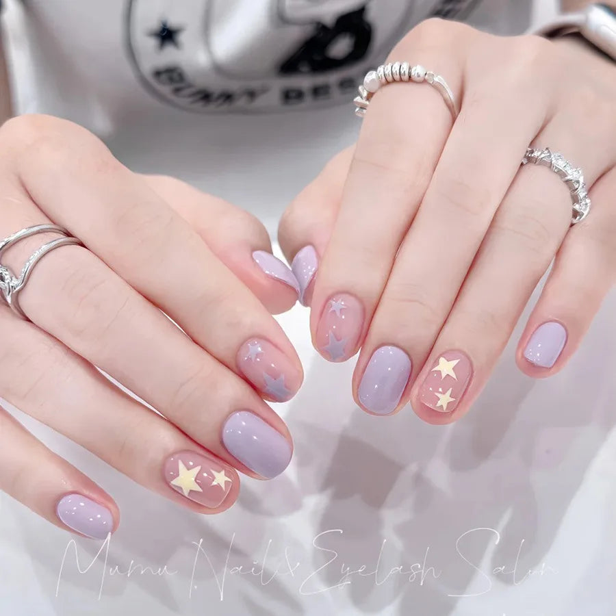 24Pcs Long Almond Press on Nails Y2K Star Diamond Designs