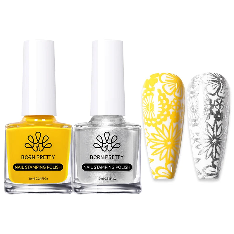 BORN PRETTY 2Pcs/Set 10ML Black and White Stamping Nail Polish