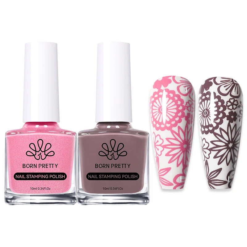 BORN PRETTY 2Pcs/Set 10ML Black and White Stamping Nail Polish