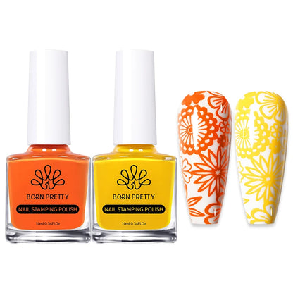 BORN PRETTY 2Pcs/Set 10ML Black and White Stamping Nail Polish