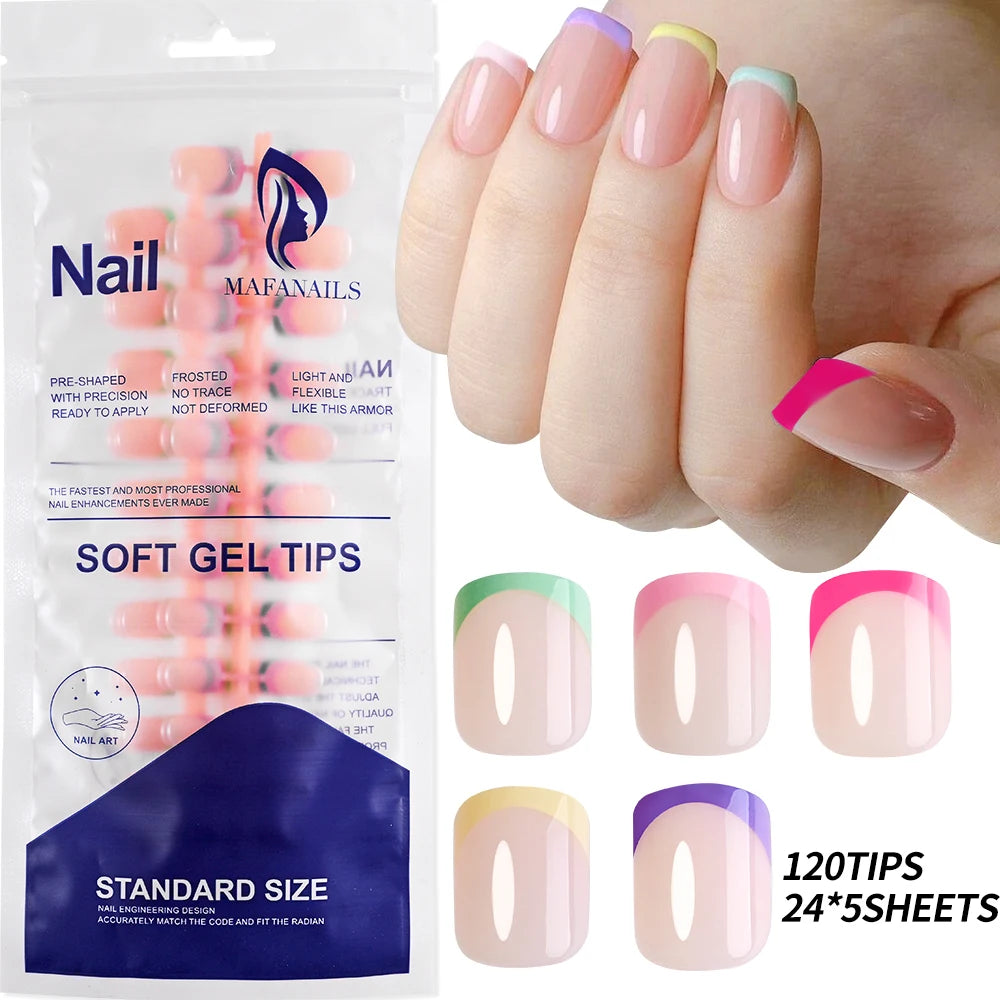 120Pcs Colourful French Tip Square Press on Nails