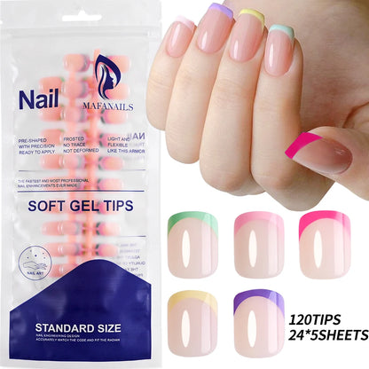 120Pcs Colourful French Tip Square Press on Nails