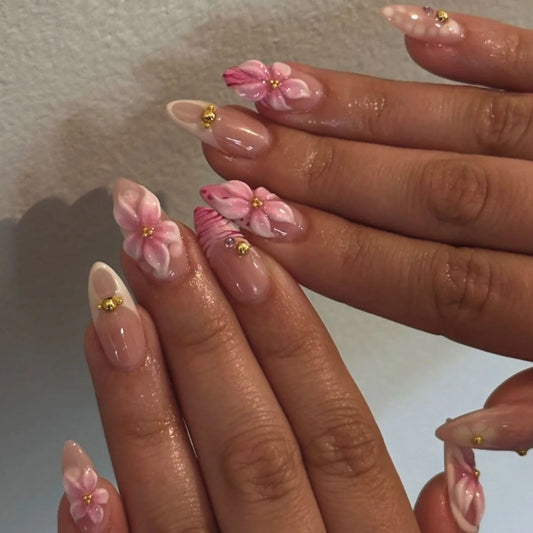 24pcs Flower Themed Mid-length Almond Press on Nails