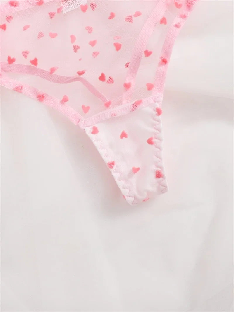 Lace Heart Themed Lingerie Set