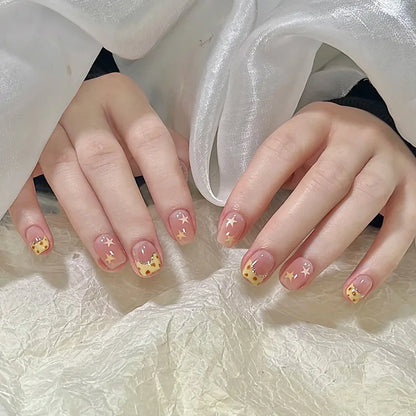 24Pcs Short Almond Press on Nails Y2K Star Diamond Designs