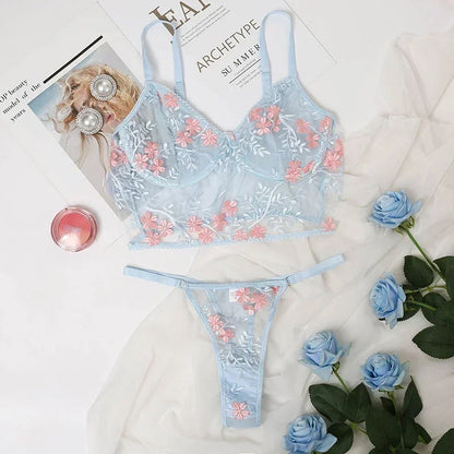 2 piece Floral Lace Embroidery Lingerie Set
