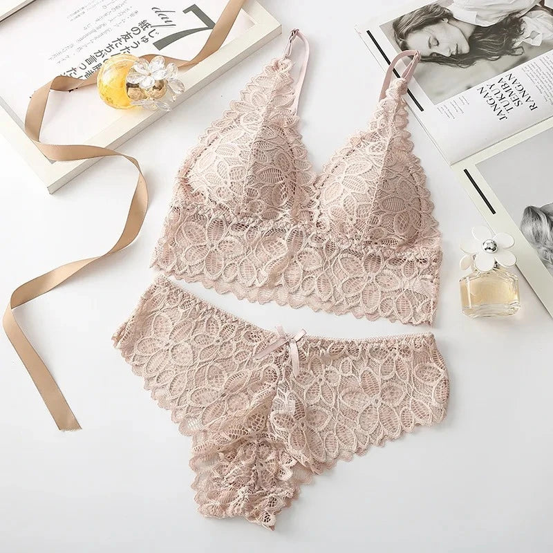 Floral Lace Padded bralette and Panty Set