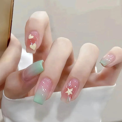 24Pcs Short Almond Press on Nails Y2K Star Diamond Designs