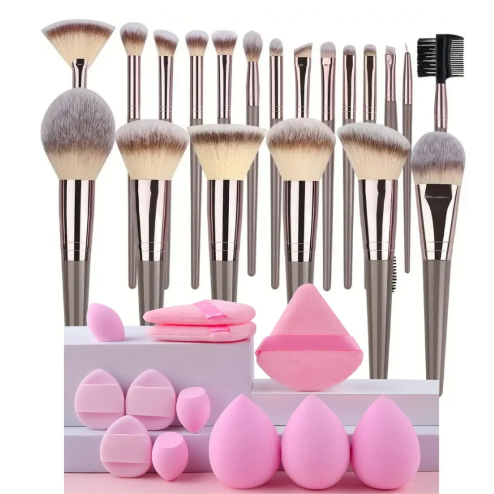 Beauty Blender, Powder Puff and Professional Brush Makeup Set