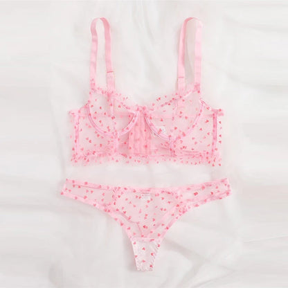 Lace Heart Themed Lingerie Set