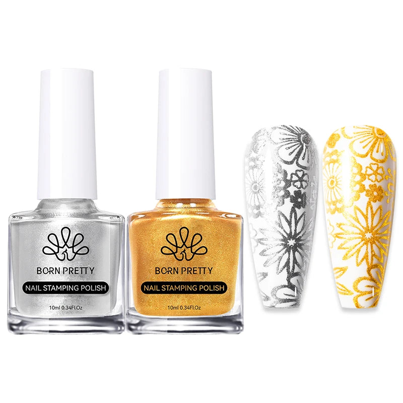 BORN PRETTY 2Pcs/Set 10ML Black and White Stamping Nail Polish