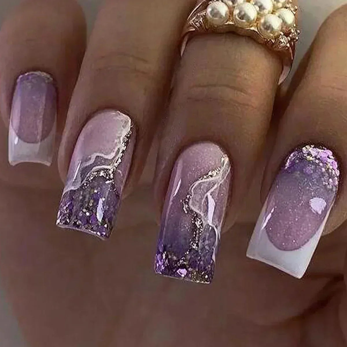24Pcs Medium Short Square Press on Nails