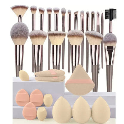 Beauty Blender, Powder Puff and Professional Brush Makeup Set