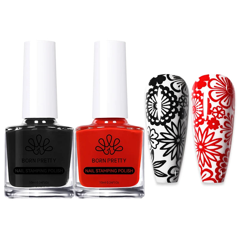 BORN PRETTY 2Pcs/Set 10ML Black and White Stamping Nail Polish