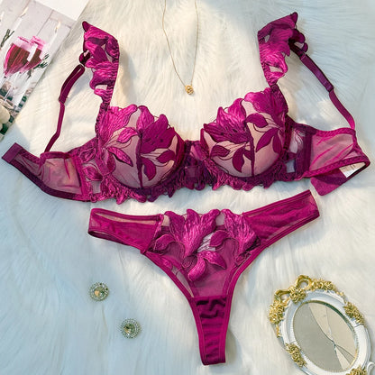 Floral Pattern 2 Piece Lingerie Set