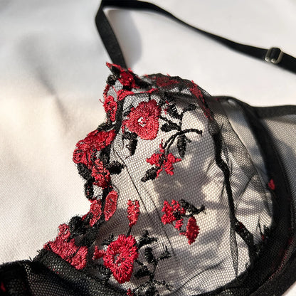 Embroidered Bows Lingerie Set