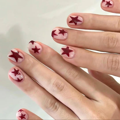 24Pcs Long Almond Press on Nails Y2K Star Diamond Designs