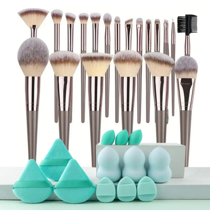 Beauty Blender, Powder Puff and Professional Brush Makeup Set