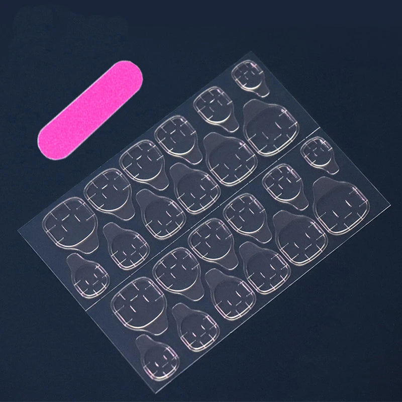 24 Pcs Short Square French Heart Simple Nails (1 Jelly Glue + 1 Nail File)