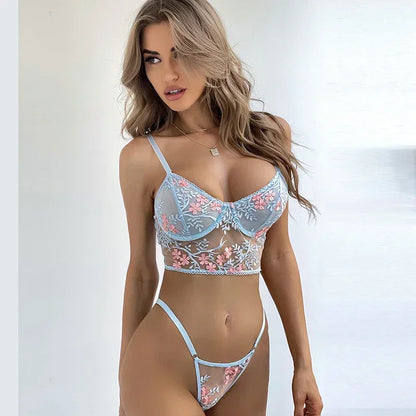2 piece Floral Lace Embroidery Lingerie Set