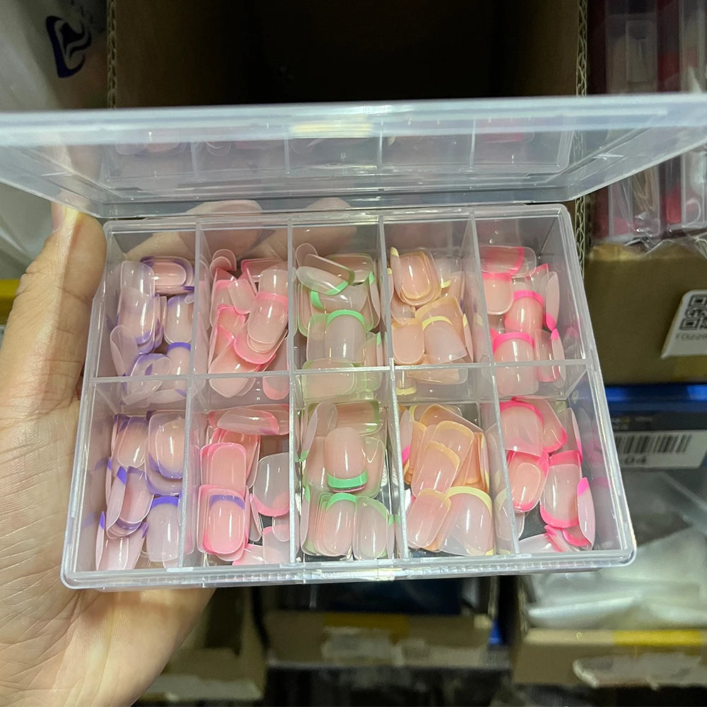 120Pcs Colourful French Tip Square Press on Nails
