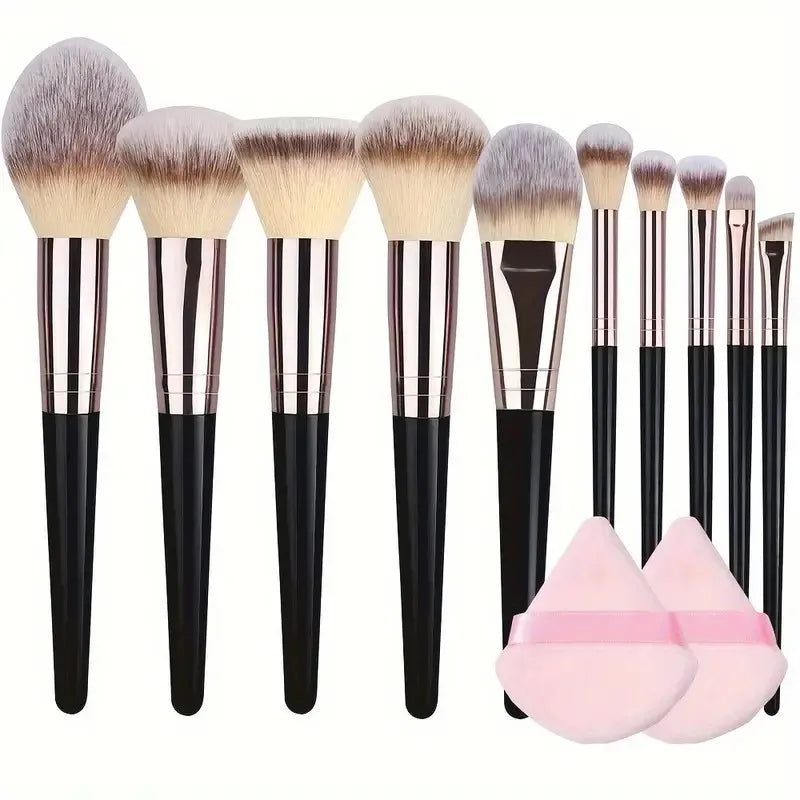 Professional 10 Pcs Makeup Brush Set with Powder Puff