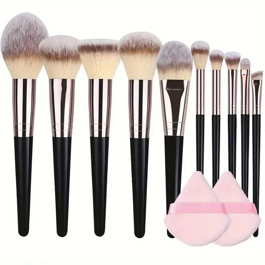 Professional 10 Pcs Makeup Brush Set with Powder Puff