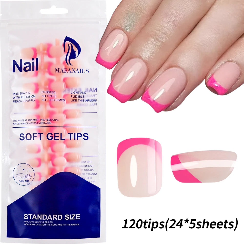 120Pcs Colourful French Tip Square Press on Nails