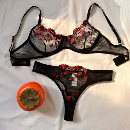 Embroidered Bows Lingerie Set