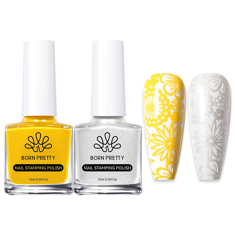 BORN PRETTY 2Pcs/Set 10ML Black and White Stamping Nail Polish
