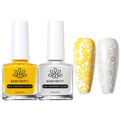 BORN PRETTY 2Pcs/Set 10ML Black and White Stamping Nail Polish