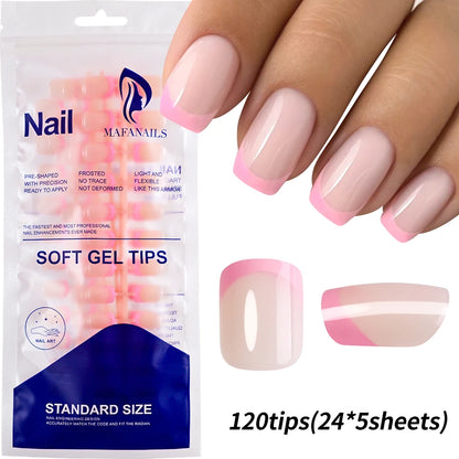 120Pcs Colourful French Tip Square Press on Nails