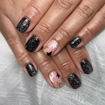 24Pcs Long Almond Press on Nails Y2K Star Diamond Designs