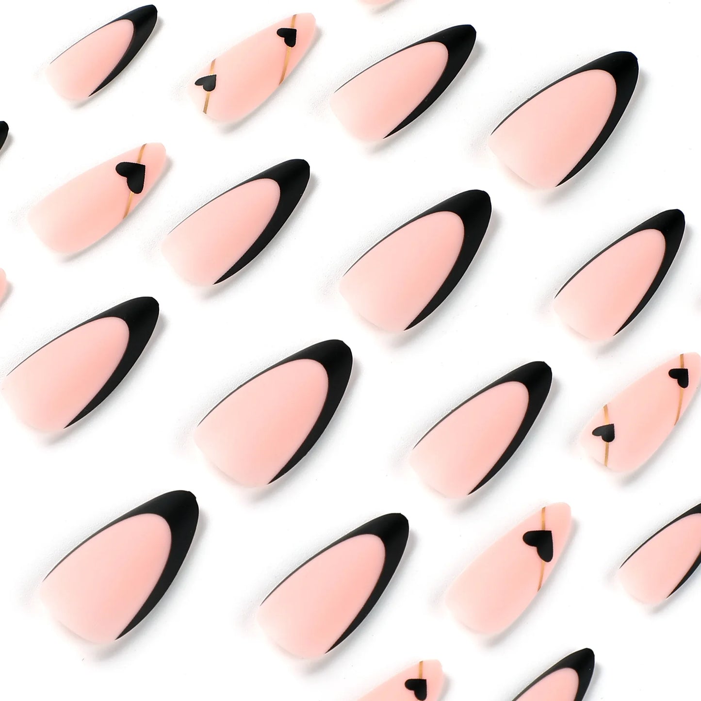 24 Pcs French Tip with Hearts Gold Thread Nails (1 Glue and 1 Nail File)
