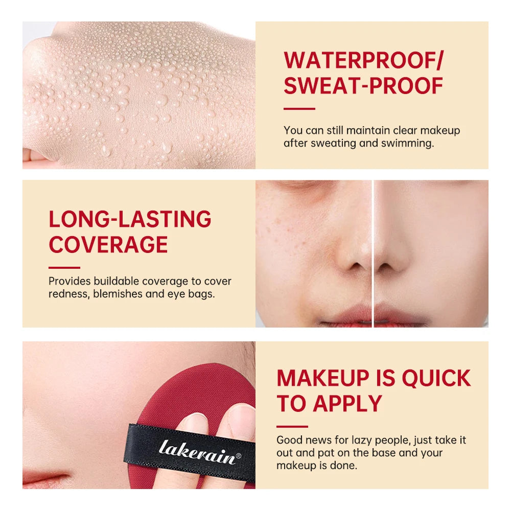 Lakerain Waterproof Light Weight Foundation with Cushion Applicator