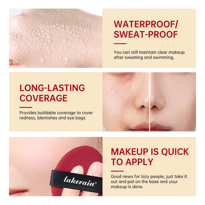 Lakerain Waterproof Light Weight Foundation with Cushion Applicator