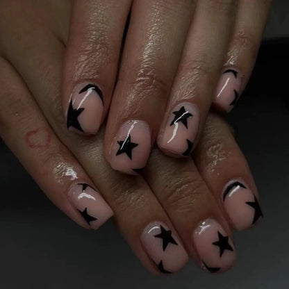 24Pcs Long Almond Press on Nails Y2K Star Diamond Designs
