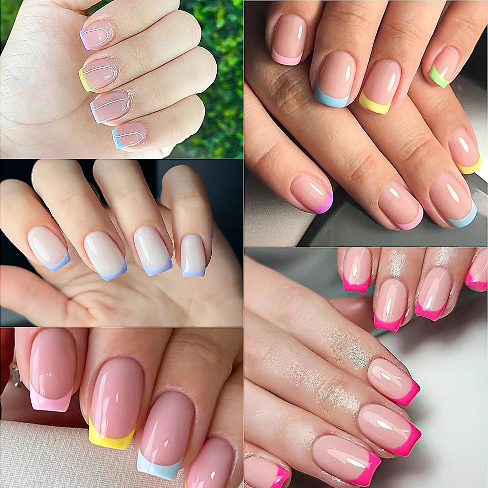 120Pcs Colourful French Tip Square Press on Nails