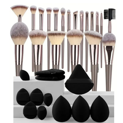 Beauty Blender, Powder Puff and Professional Brush Makeup Set