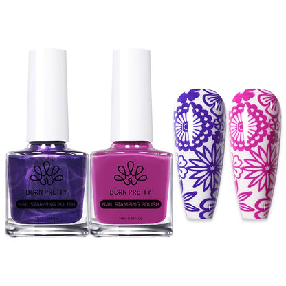 BORN PRETTY 2Pcs/Set 10ML Black and White Stamping Nail Polish