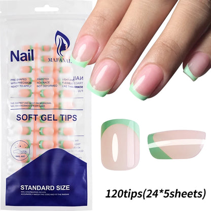 120Pcs Colourful French Tip Square Press on Nails