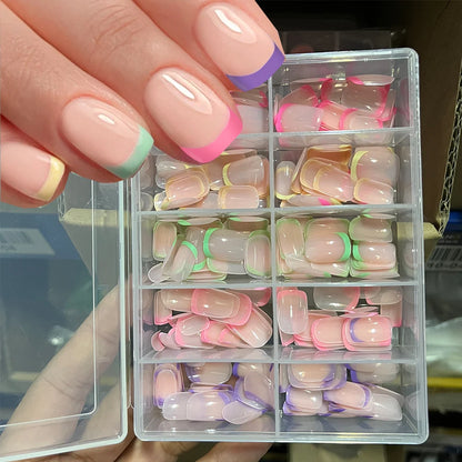 120Pcs Colourful French Tip Square Press on Nails