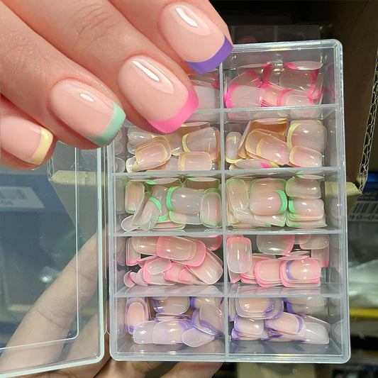 120Pcs Colourful French Tip Square Press on Nails