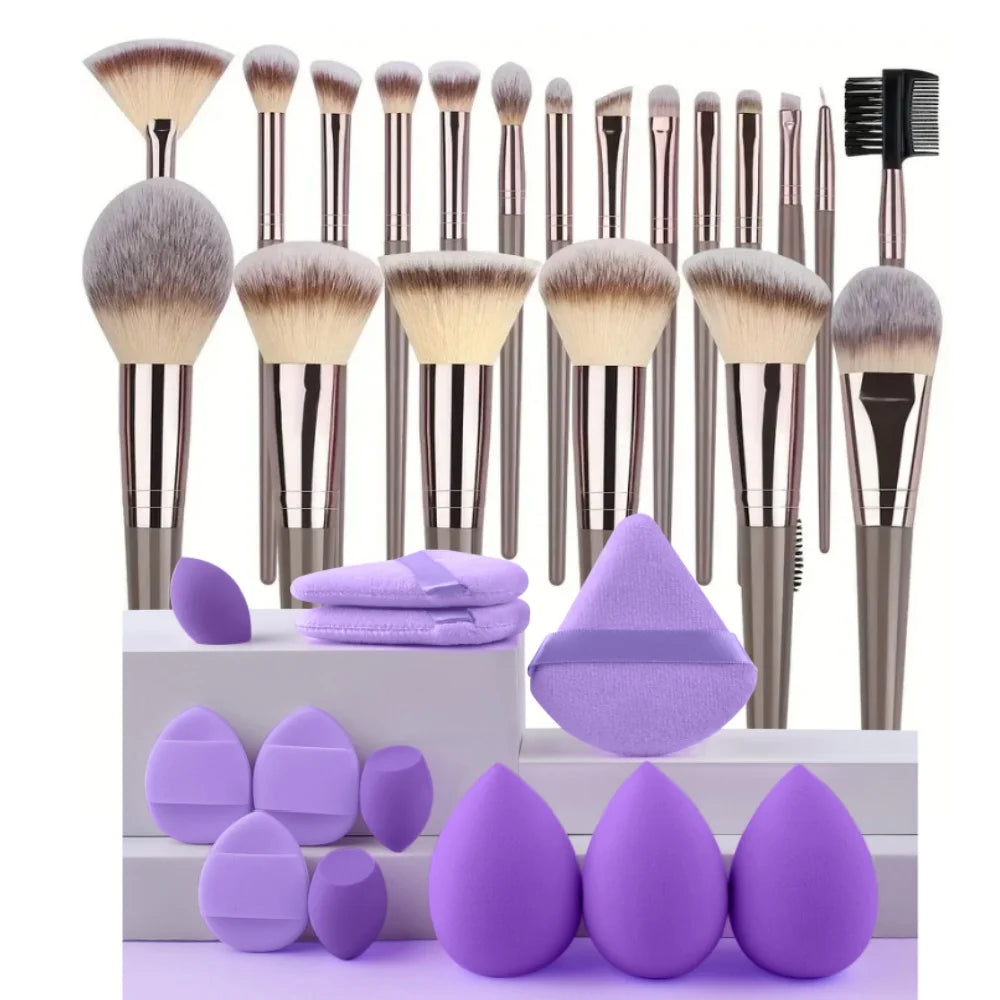 Beauty Blender, Powder Puff and Professional Brush Makeup Set
